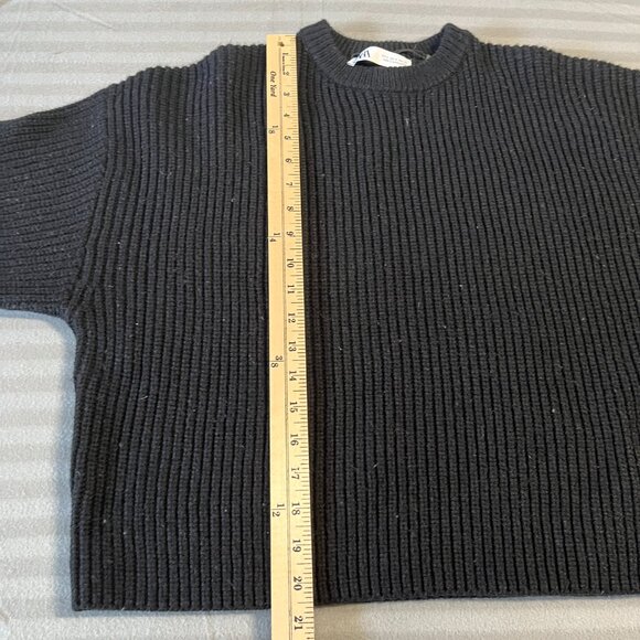 ZARA Sweater Womens Small Black Cropped Oversized Crewneck - Picture 5 of 6